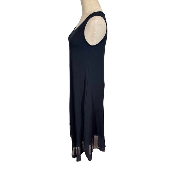 Eileen Fisher Asymmetrical Mesh Handkerchief Hem Sleeveless Jersey Dress - Picture 5 of 9